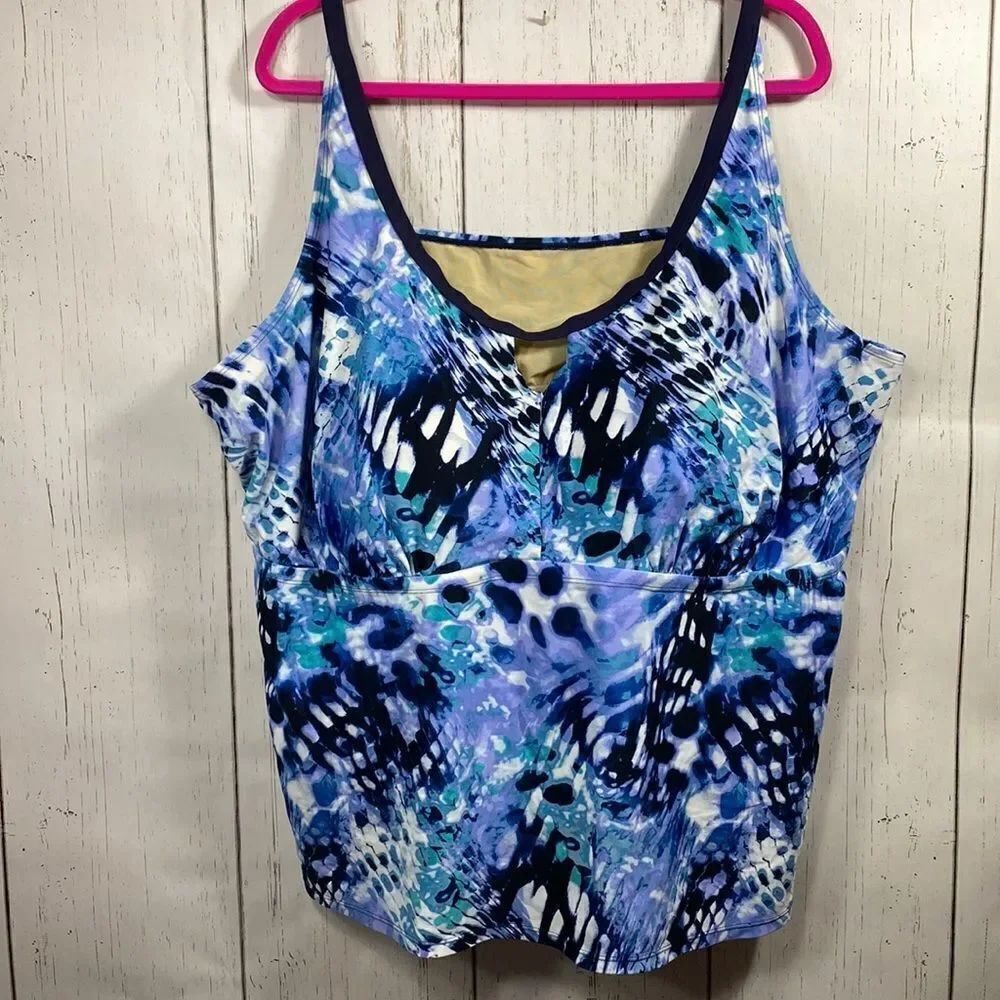 Swim For All Top Tankini Blue Built In Bra Size 34 Beach Resortwear Vacation